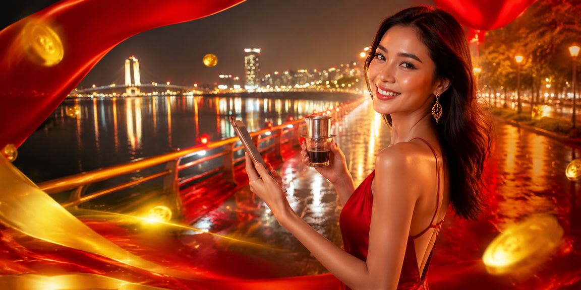 Người dùng tại Đà Nẵng dùng điện thoại đặt cược thể thao trong quán cà phê buổi sáng