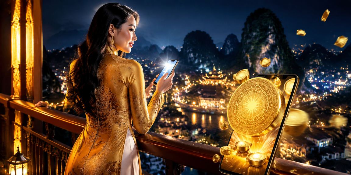 Người dùng tại Ninh Bình mặc áo dài thực hiện giao dịch nạp tiền casino qua điện thoại di động